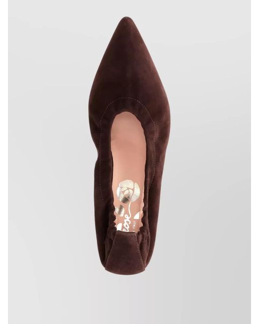 LA ROSE Brown Pumps Kitten Heel Pointed Toe Ruched Suede
