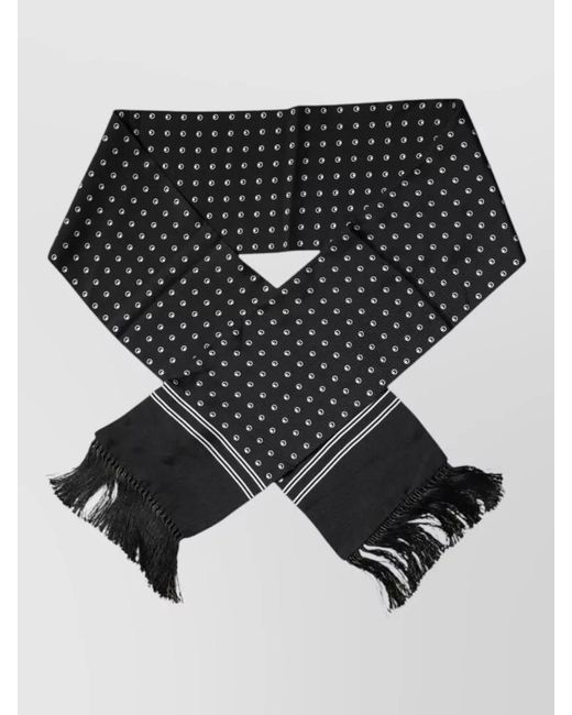 Dolce & Gabbana Black Polka Dotted Silk Skinny Fringes Scarf for men