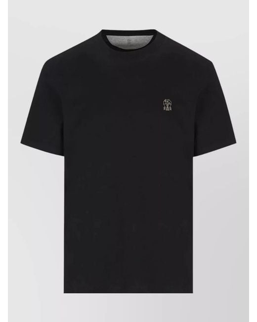 Brunello Cucinelli Black Cotton Jersey Crew Neck Logo T-Shirt for men