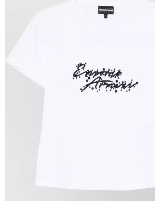 Emporio Armani White Cotton Sequin Logo Short-Sleeve T-Shirt