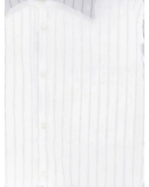 Seafarer White Tara Striped Cotton Long Sleeve Shirt