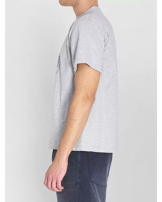 Balenciaga Blue Cotton Ribbed Regular-Fit Logo-Print T-Shirt for men