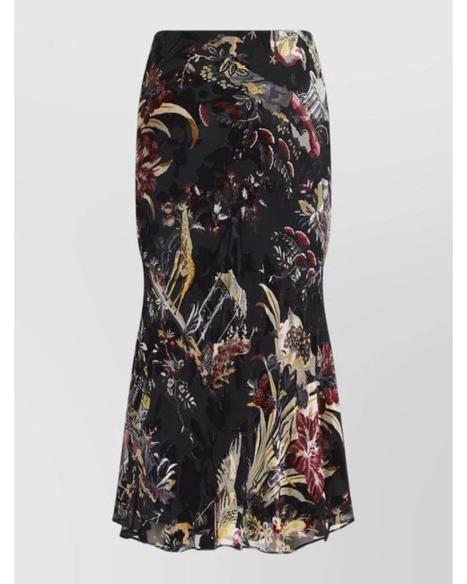Etro Black High Waist Midi Skirt Floral Pattern