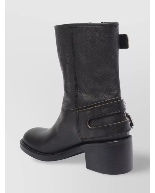 Chloé Black Leather Buckled Ankle Boots