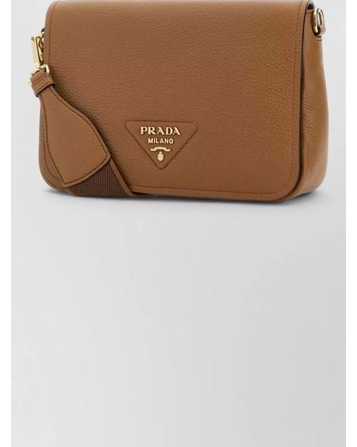 Prada Brown Leather Crossbody Bag Tone Hardware Adjustable