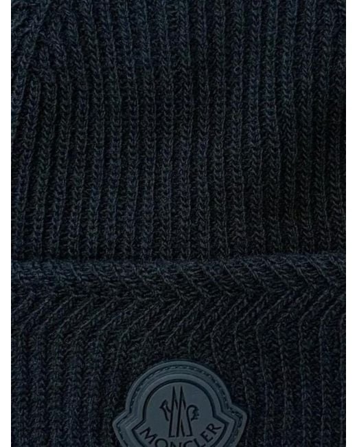 Moncler Blue Ribbed Knit Hat Turn Up Brim Design for men