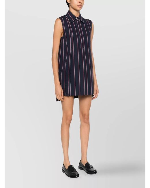 Thom Browne Black Cotton Sleeveless Striped Mini Shirt Dress