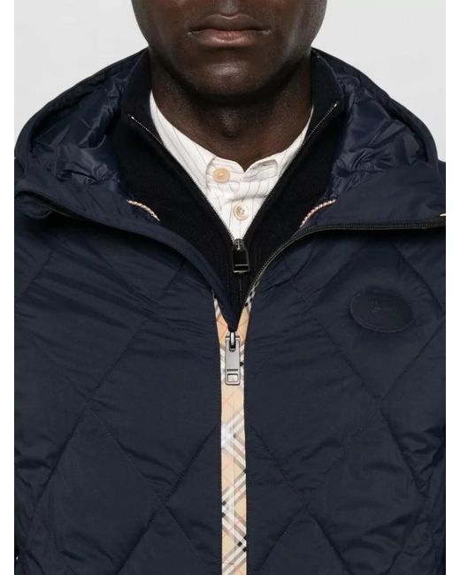 Burberry Blue Quilted Hooded Puffer Jacket for men