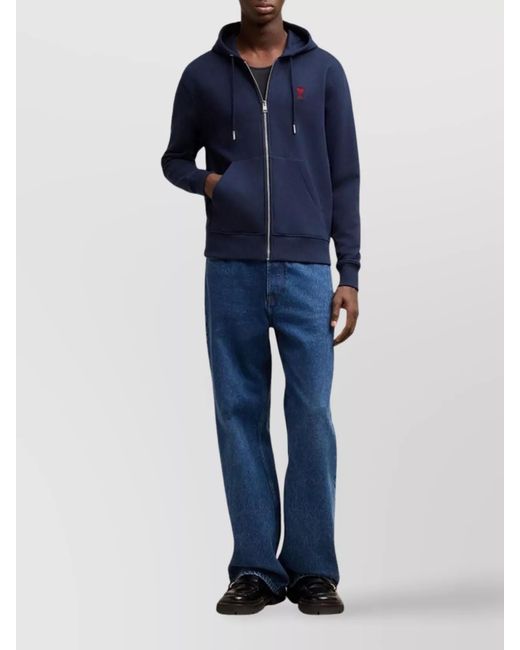 AMI Blue Cotton Zip Hoodie for men