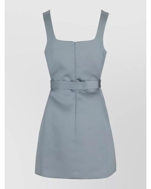 P.A.R.O.S.H. Blue Belted Waist Mini Dress Square Neckline