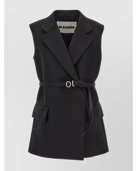 Jil Sander Black Belt Wool Vest