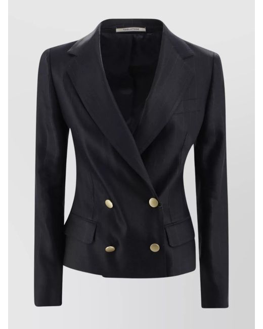 Tagliatore Black Striped Blazer With Notched Lapel And Front Pockets