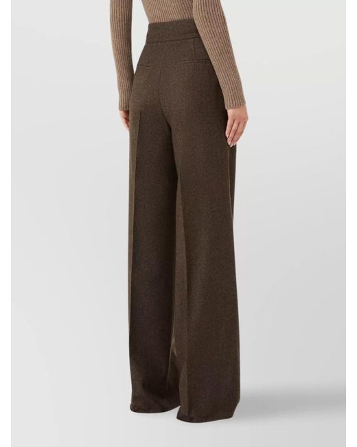 Max Mara Brown Virgin Wool High-Rise Wide-Leg Trousers