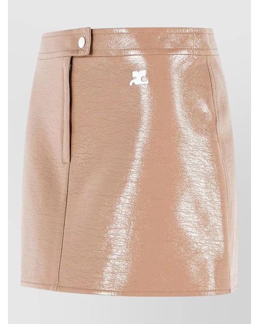 Courreges Natural Reedition Vinyl Miniskirt Buttons Seams Pockets