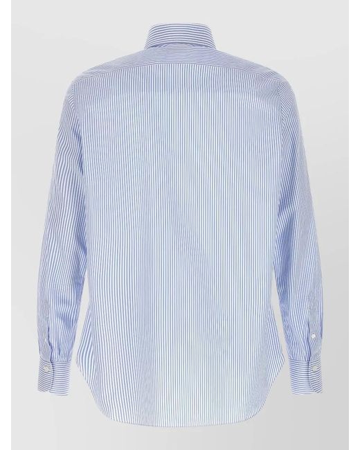 Finamore 1925 Blue Napoli Striped Shirt Button Collar for men
