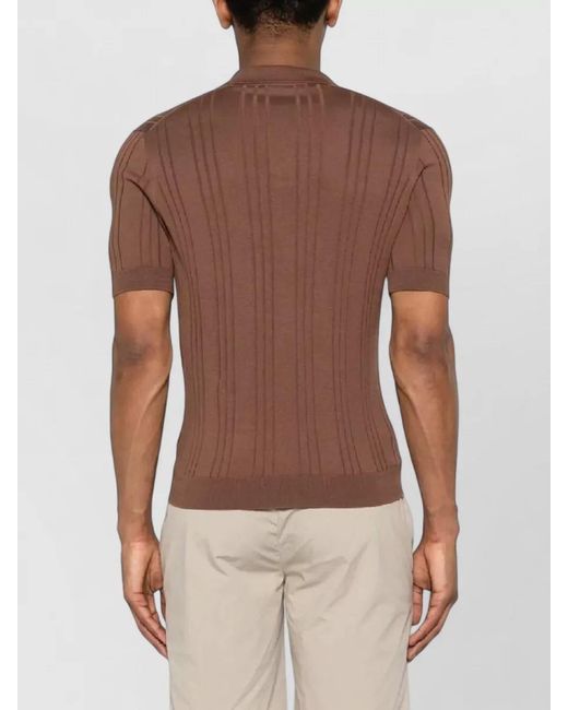 Tagliatore Brown Knit Polo Short Sleeve V Neck for men