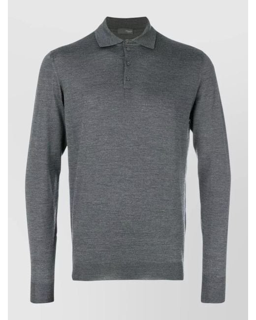 Drumohr Gray Merino Wool Polo Sweater for men