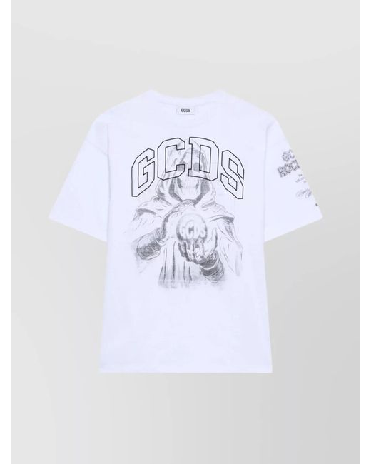 Gcds White Cotton Regular-Fit Printed T-Shirt for men