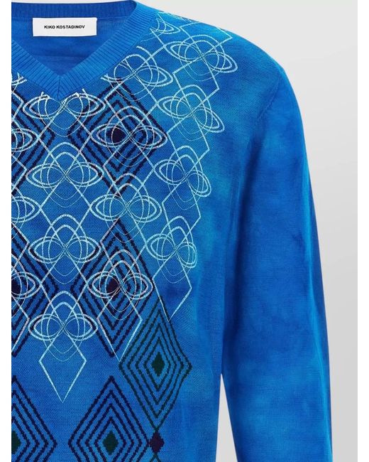 Kiko Kostadinov Blue Wool V-Neck Jacquard-Knit Sweater for men
