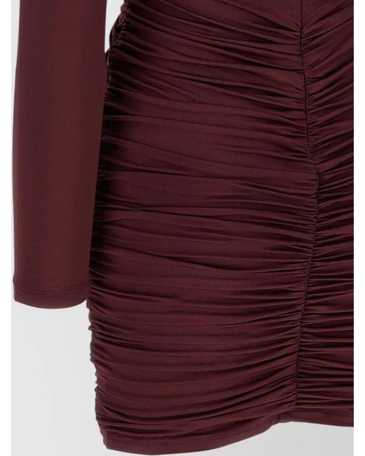ROTATE BIRGER CHRISTENSEN Red Dress High Neckline Long Sleeves Draped