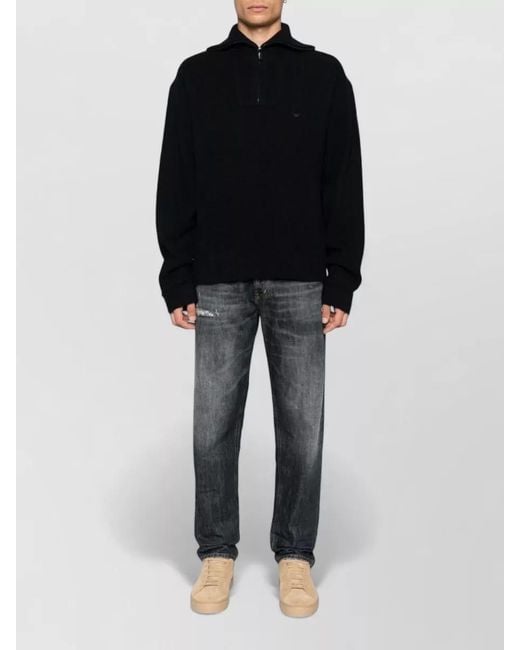 Emporio Armani Black Wool High Neck Jumper Ribbed Finishes for men