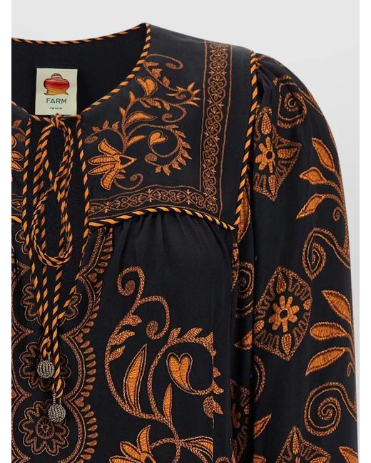 Farm Rio Black Cornely Ainika Blouse Floral Embroidery Sleeves