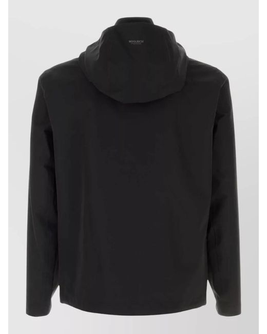Woolrich Black Hooded Polyester Jacket Long Sleeves Pockets for men