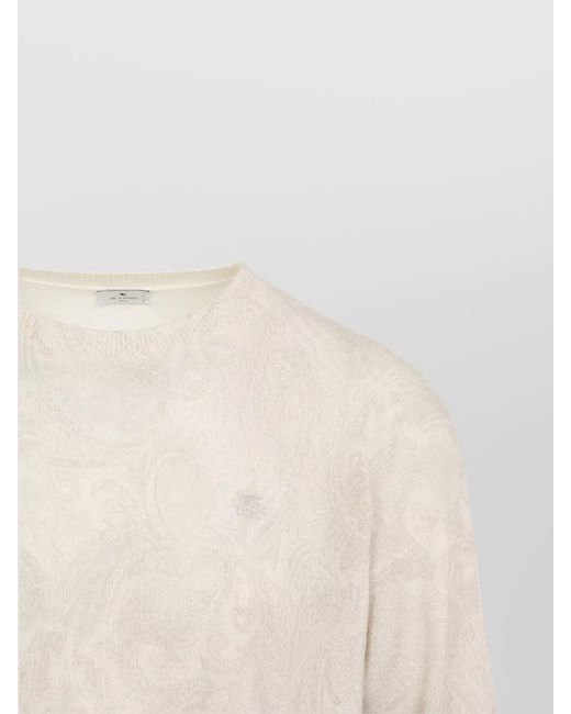 Etro White Wool Floral-Print Knitted Crewneck Jumper for men