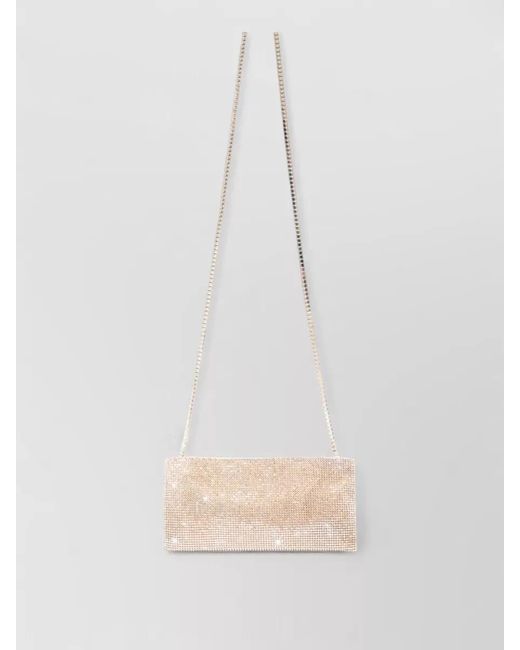 Benedetta Bruzziches Natural Petite Crossbody Bag Rhinestone Chain Strap