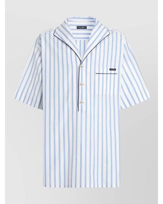 Dolce & Gabbana Blue Striped Short Sleeve Shirt Relaxed Cut for men