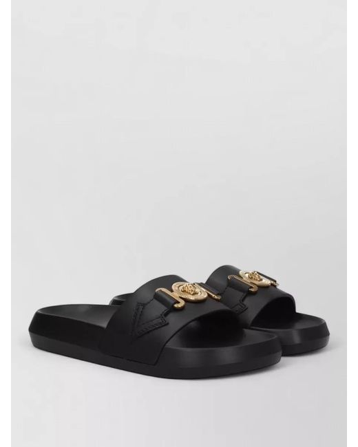 Versace Black Leather Slide Sandals