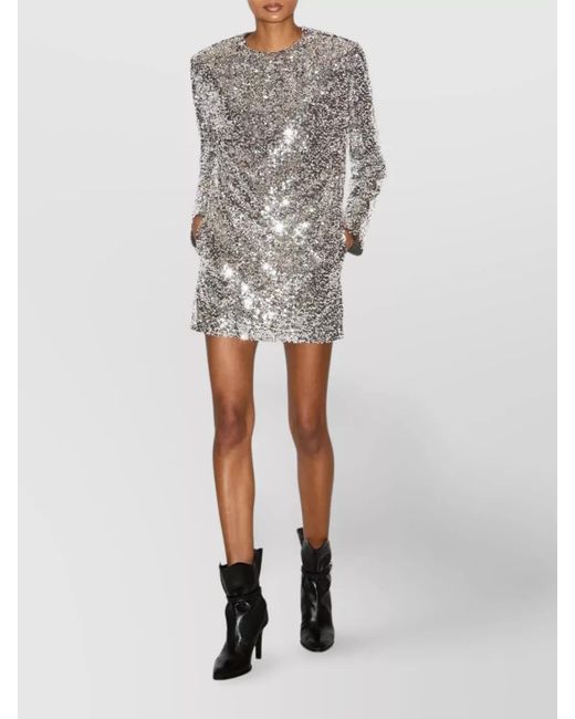 Isabel Marant Gray Sequin Long-Sleeve Mini Dress