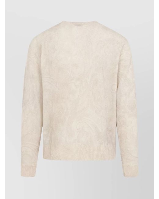 Etro White Wool Floral-Print Knitted Crewneck Jumper for men