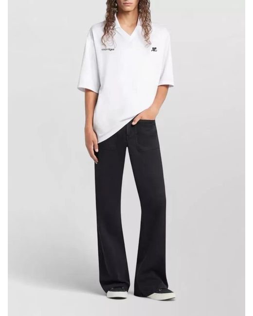 Courreges Natural Oversized V-Neck Polo Top
