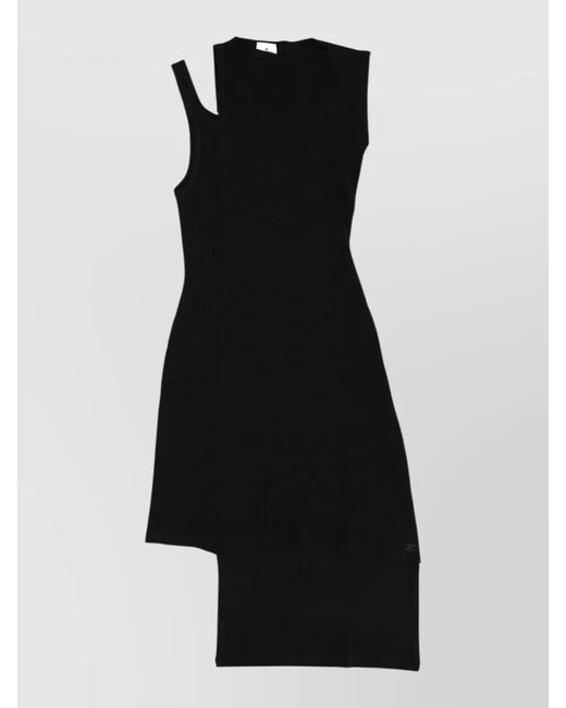 Courreges Black Ribbed Knee-Length Dress