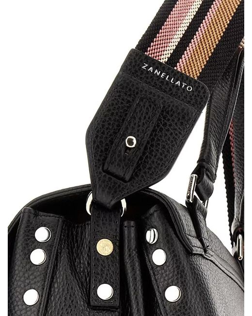 Zanellato Black Leather Studded Tote Bag