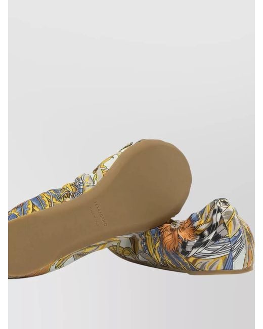 Ferragamo Multicolor Ballerina Shoes Bow Detail Elastic Trim