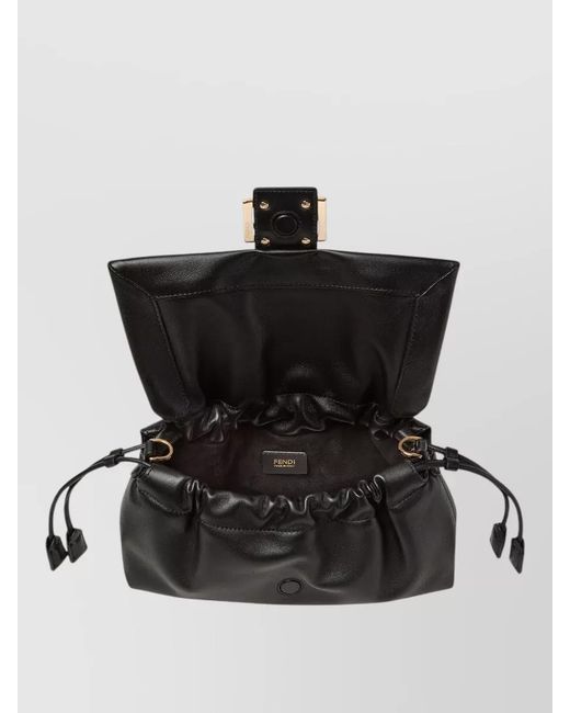 Fendi Black Baguette Medium Leather Clutch Bag