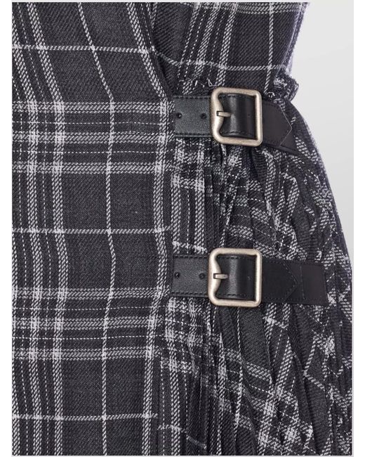 Burberry Gray Wool Blend Checked Short-Sleeve Midi Dress