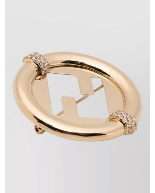 Fendi Natural Round Crystal Brooch Tone Finish
