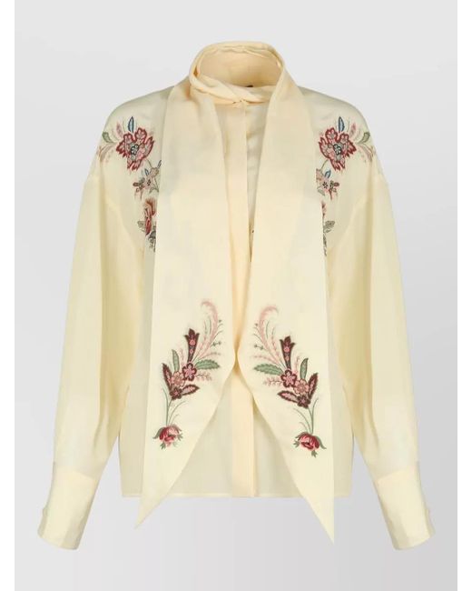 Etro Natural Silk Floral-Print Long-Sleeve Blouse