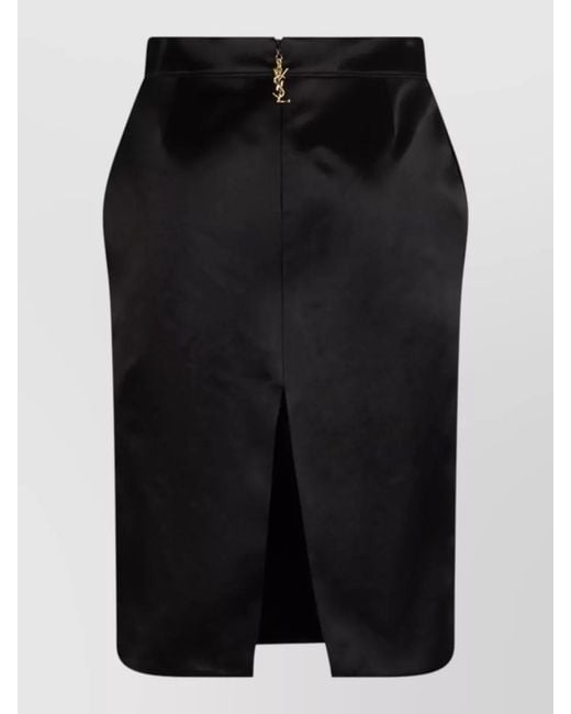 Saint Laurent Black Leather Knee-Length Pencil Skirt