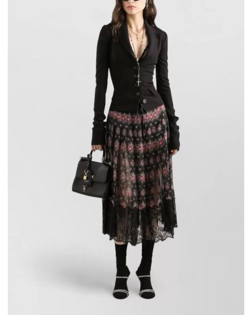 Dolce & Gabbana Black Lace Midi Skirt Pleated Floral Design