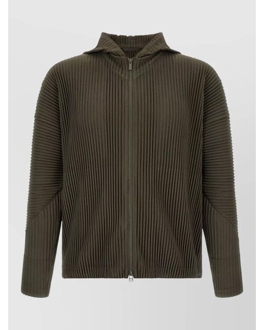 Homme Plissé Issey Miyake Green Pleated Hooded Jacket for men