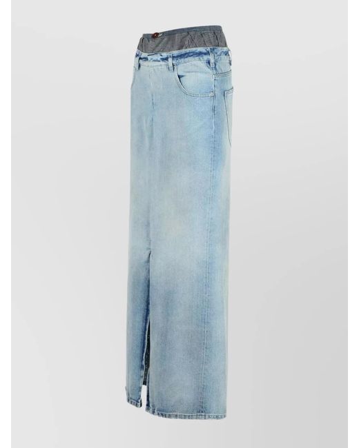 Maison Margiela Blue Denim High-Rise Front-Slit Maxi Straight Skirt