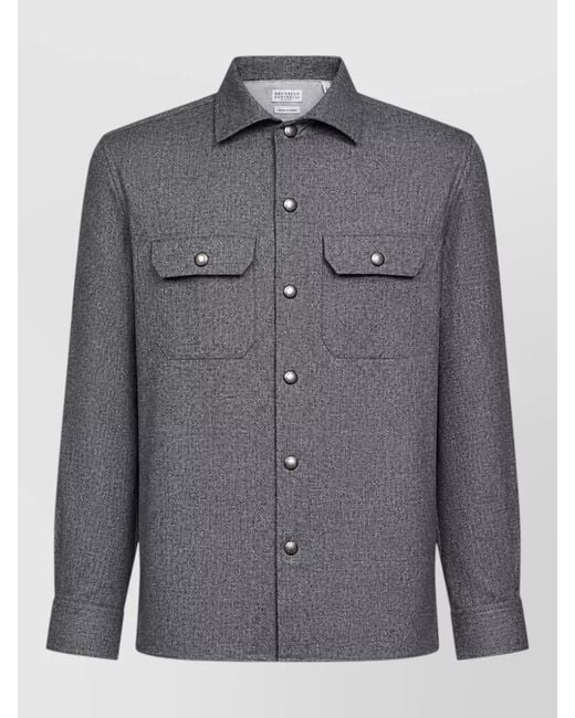 Brunello Cucinelli Gray Silk Blend Collared Jacket Long Sleeves for men