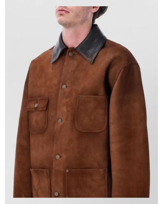 Prada Brown Suede Caban Jacket Vintage Effect Collar for men