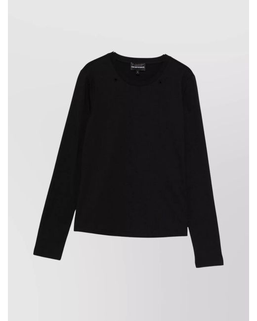Emporio Armani Black Cotton T-Shirt With Logo And Long Sleeves
