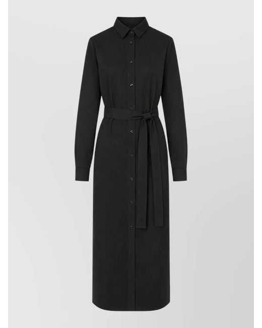 LA ROSE Black Dress Belted Waist Long Sleeves Pockets