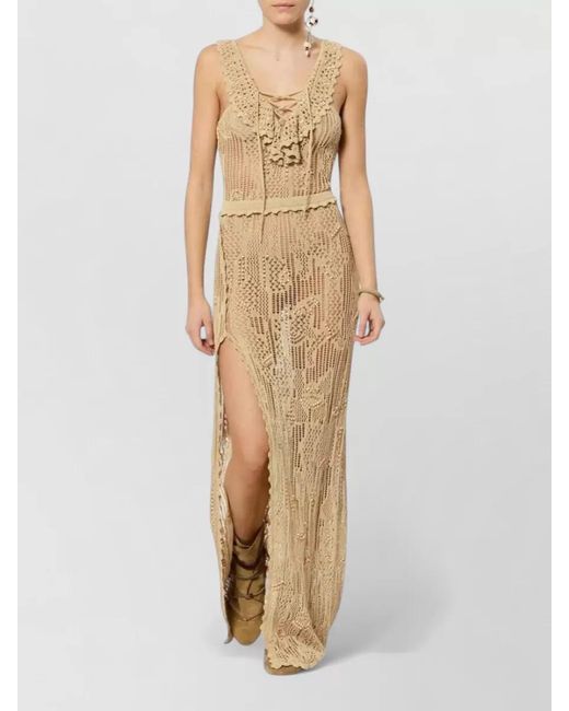 Isabel Marant Natural Ornella Crochet Ruffle Waist Long Dress